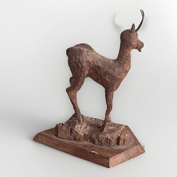 VTG Delicate Black Forest Goat Horns Hand Carved Wood Folk Figurine Signed DK - Picture 3 of 9